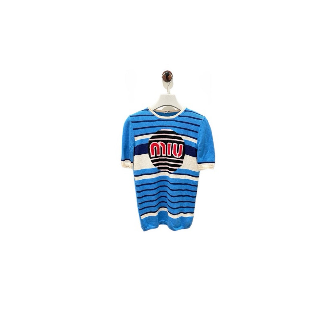 Miumiu Blue Stripped Wool Knit Top Shirt #40
