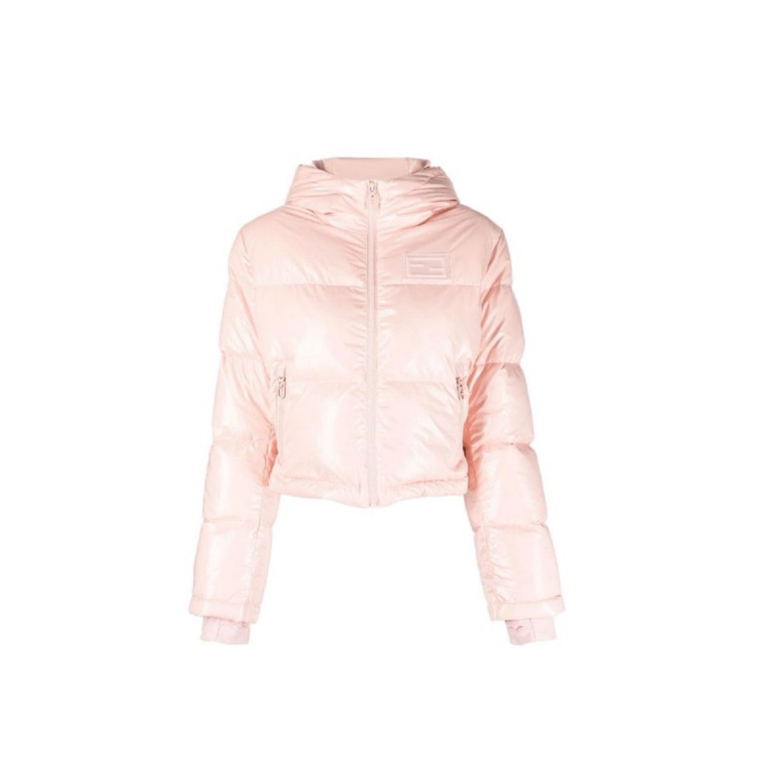 Fendi Pink Cropped Zip Padded Down Jacket #M