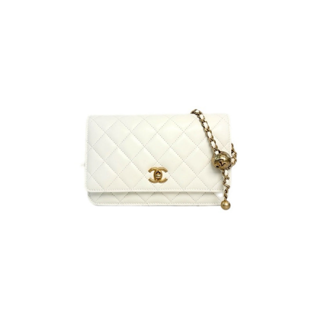 Chanel White Classic Flap  Woc with Crush Pearl Bag
