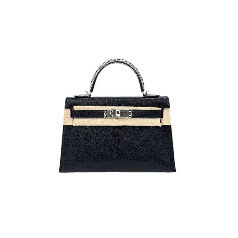 Hermes Kelly Mini Black Goat Skin with Lizard Handle