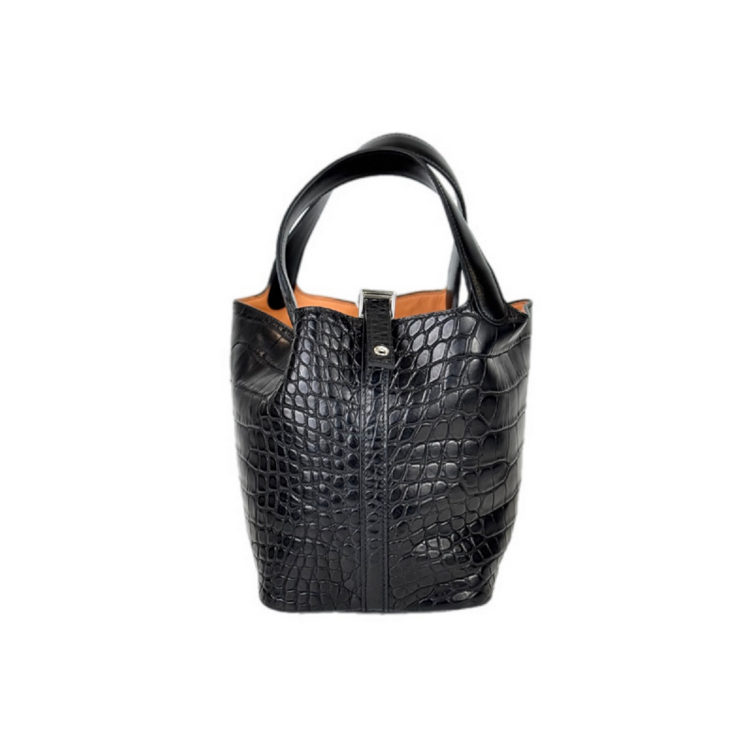 Hermes Picotin 18cm Bag Black Alligator Matt