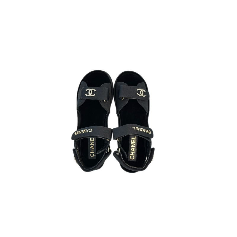Chanel 21B Sandals Black with Crystal CC Logo 37#