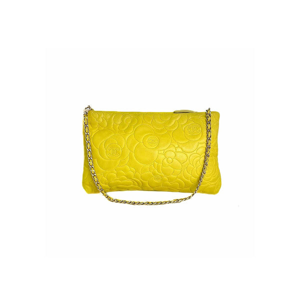 Chanel Yellow Camelia Clutch With Gold Buckle Chain - Jiaxyk