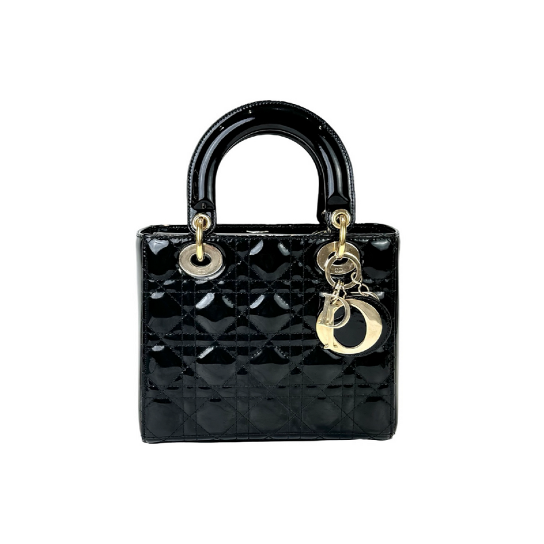 Dior Black Patent Small Lady Dior Bag