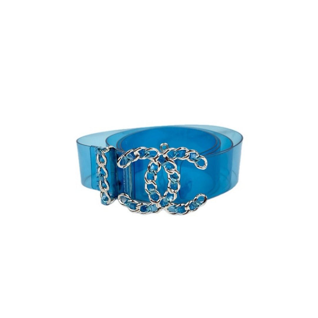 Chanel Blue CC Logo Runway PVC  Belt 85CM