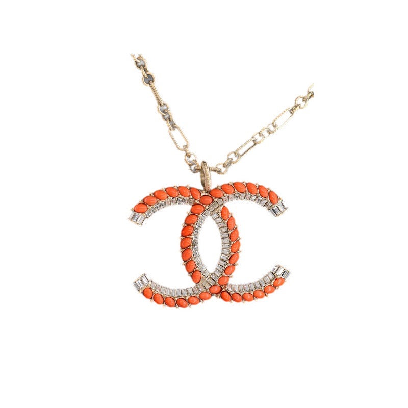 Chanel Large CC Logo Necklace With Crystal