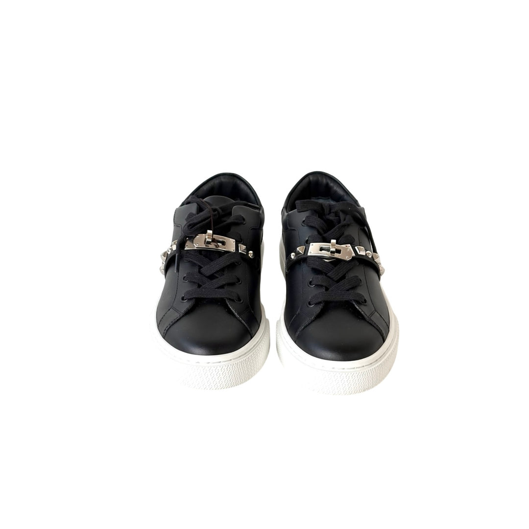 Hermes Black Day Sneaker Kelly Buckle Studs Shoes #38.5