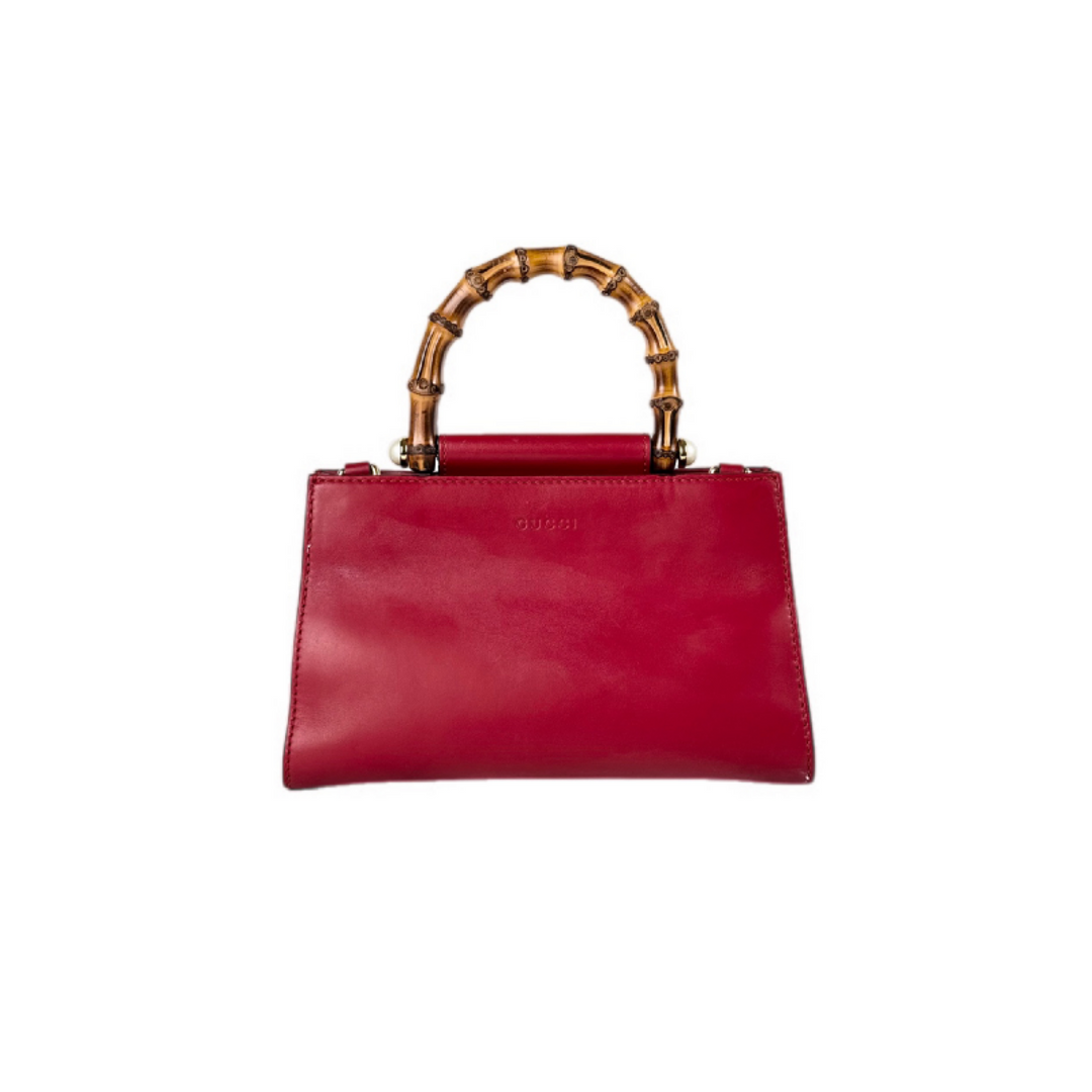 Gucci Small Nymphaea Bamboo Handtasche Bag Red Calfskin