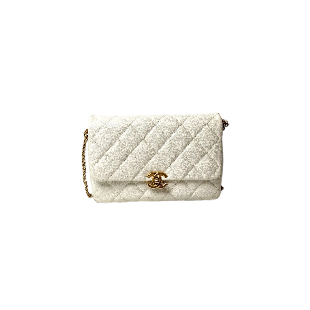 Chanel White Leather Chain Bag