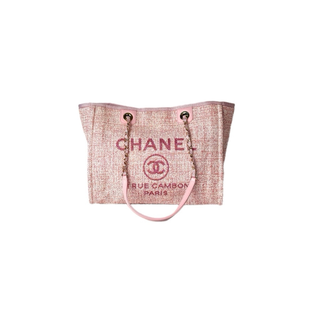 Chanel  Deauville Pink Small Tweed Tote Bag