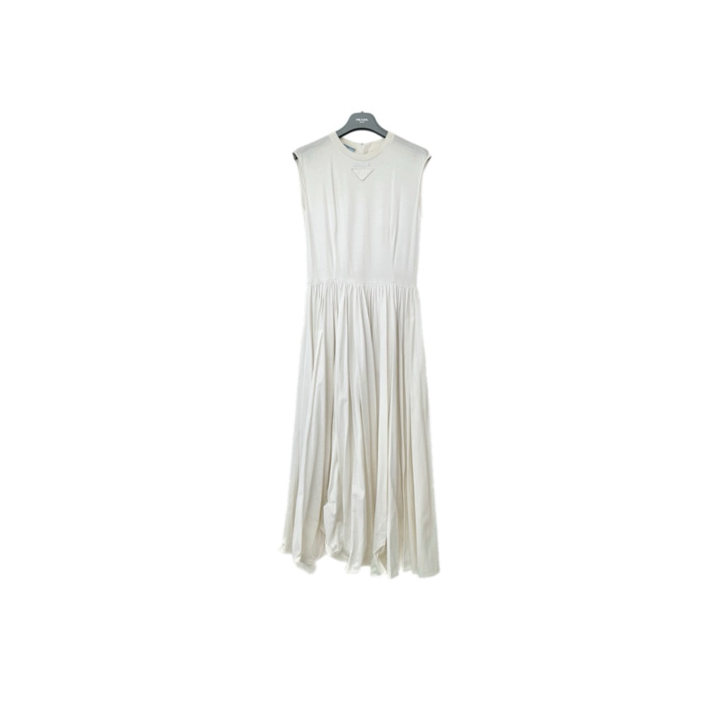 Prada White Draped Sleeveless Long Dress #S