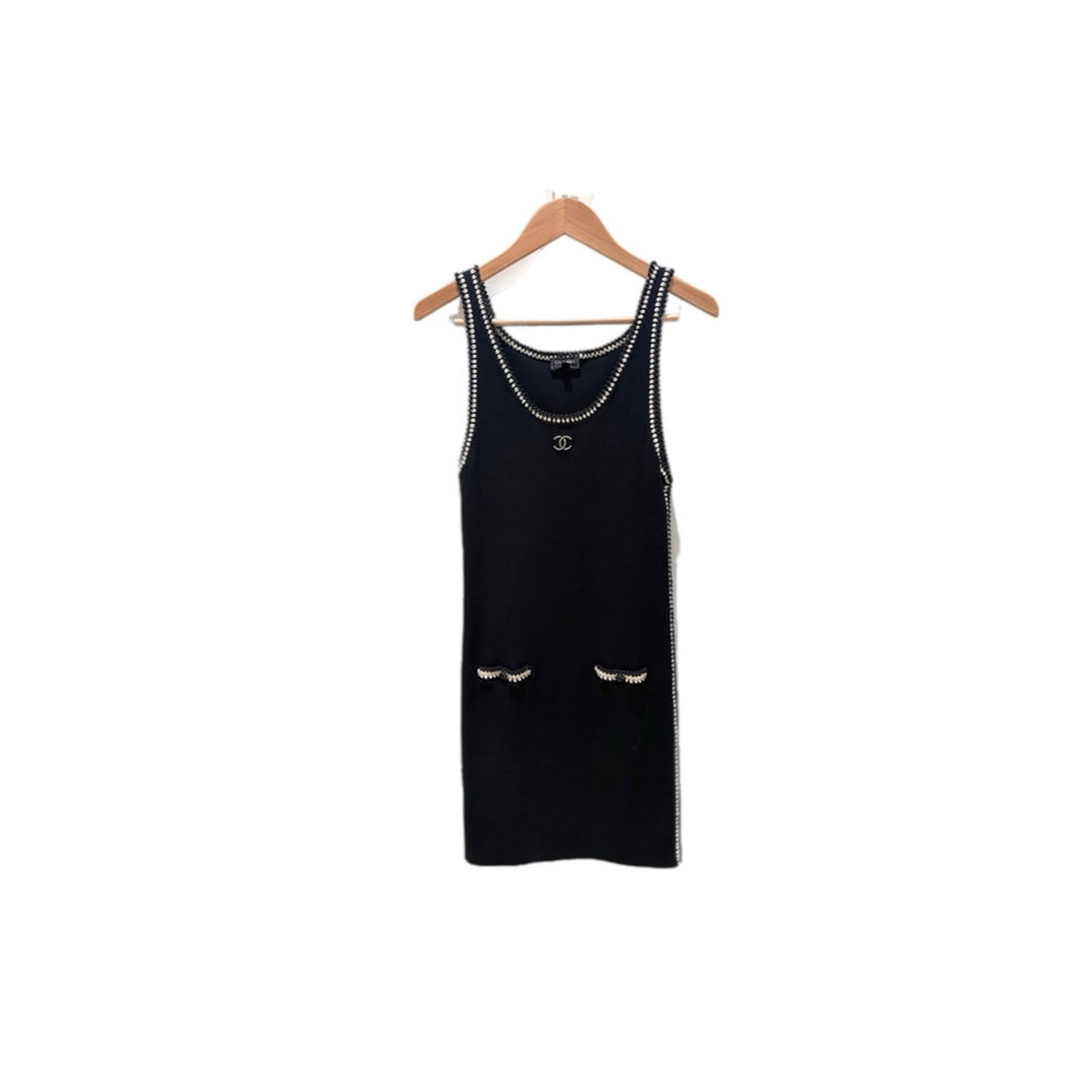 Chanel Black Cotton CC Knit Dress #38