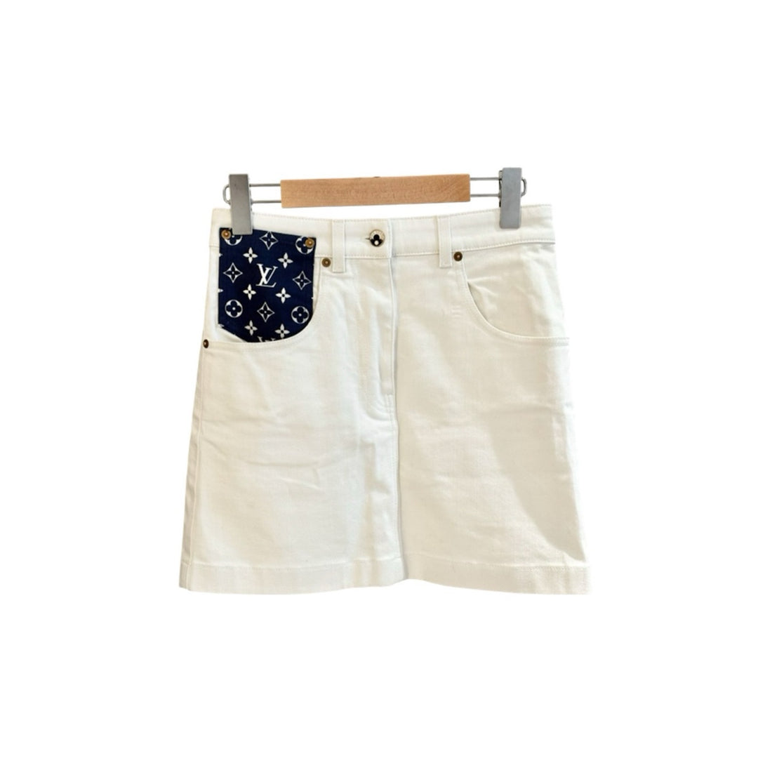 Louis Vuitton White Denim Blue Monogram pocket Skirt #36