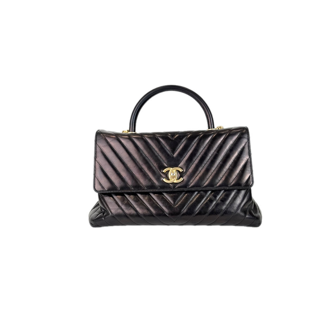 Chanel Coco Handle Black/Gold Medium Aged Calfskin Bag