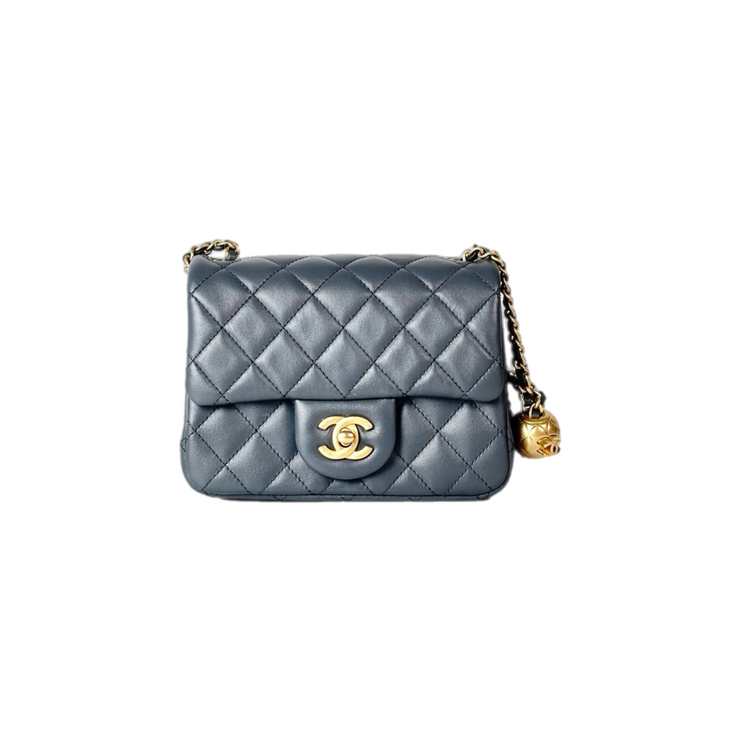 Chanel Grey Pearl Crush Mini Squsre Classic Flap Mini Lambskin