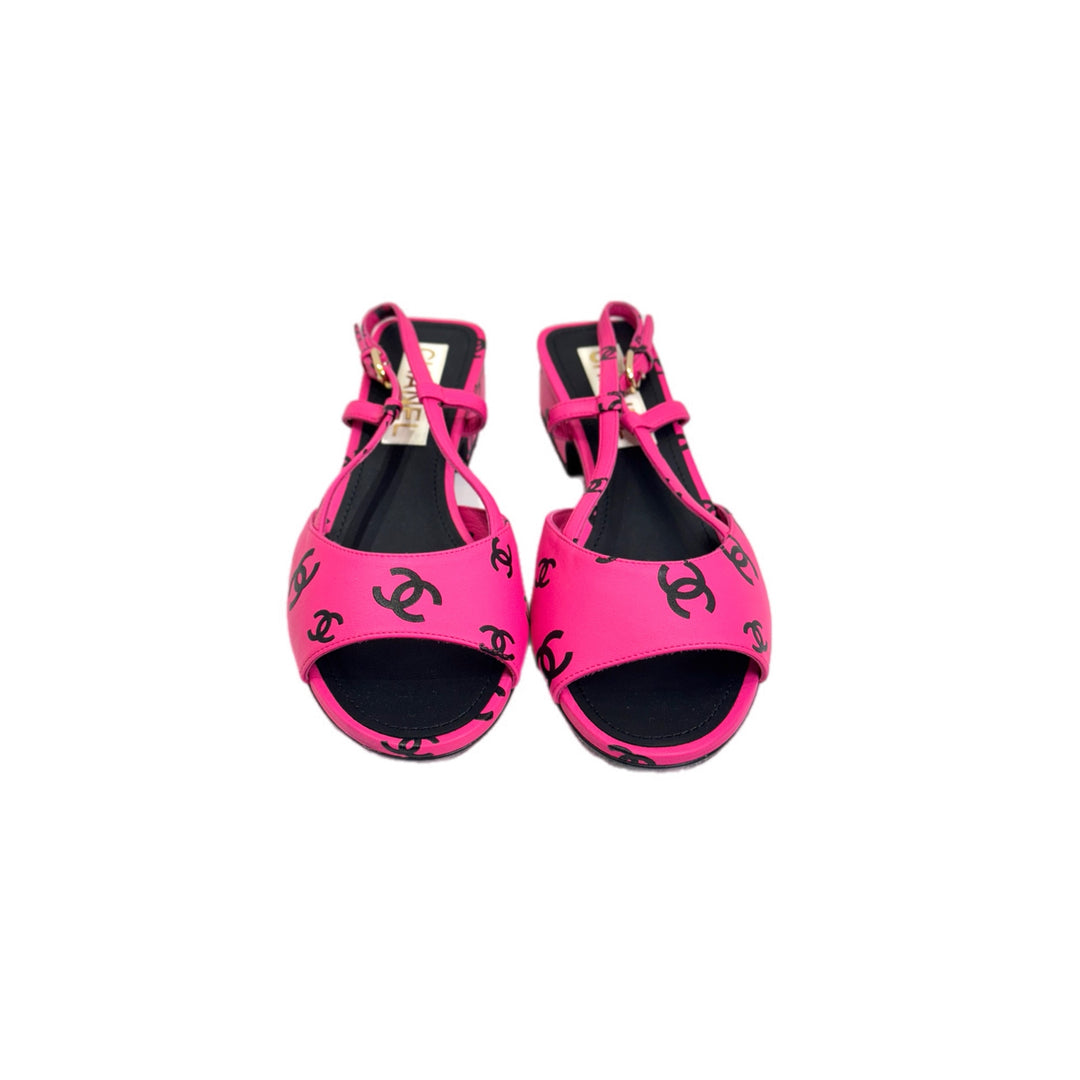 Chanel 2022 CC Print Pink/Black Sandals #37