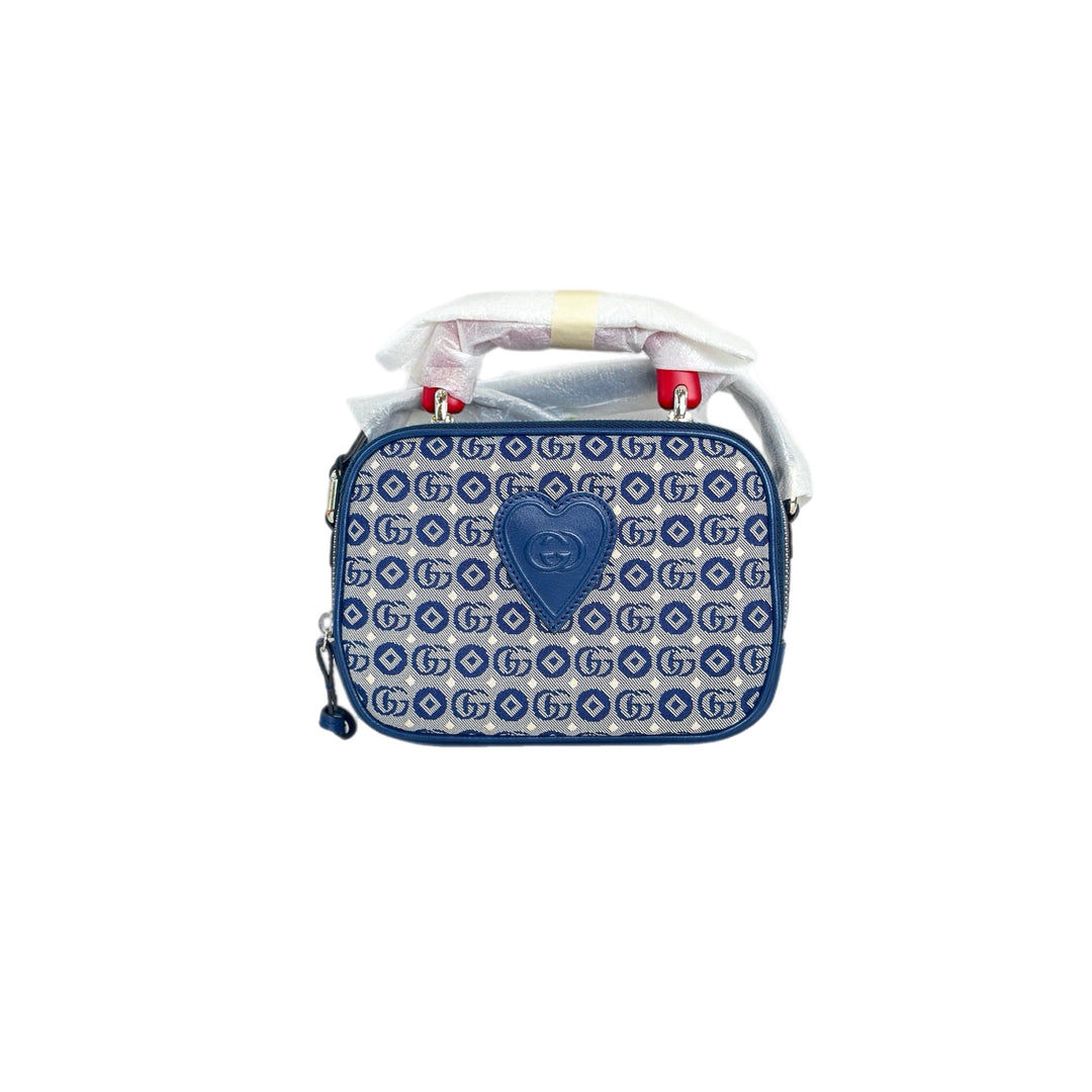 Gucci Kid GG Camera Bag Blue with Red Handle