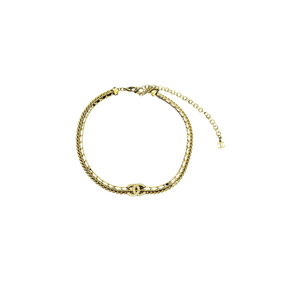 Chanel Black Chain Krystal CC Logo Chocker