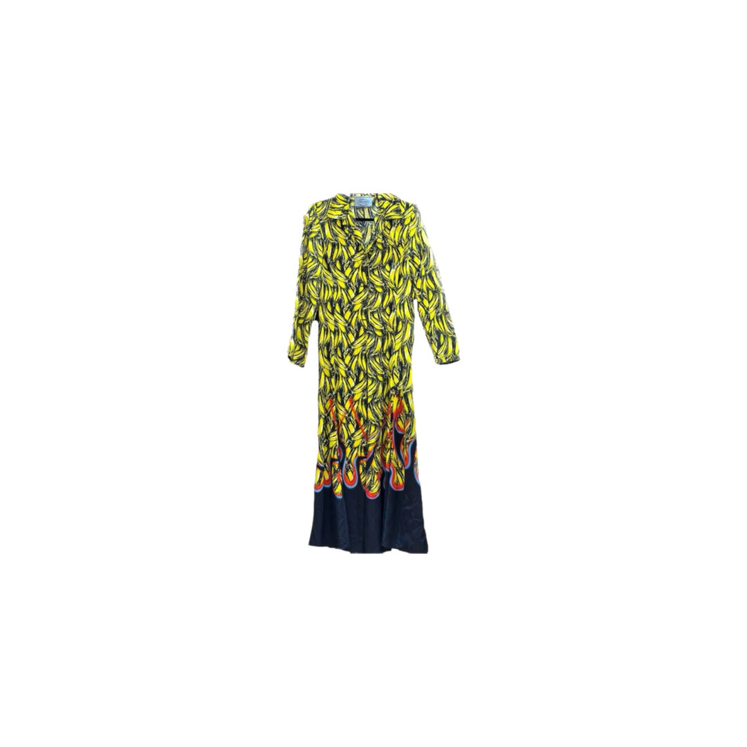 Prada Long Sleeves Collared Dress With Banana&Flame Design Viscosa 40#