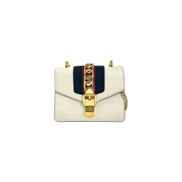 Pre-owned Gucci Sylvie Mini White Chain Bag in Calfskin