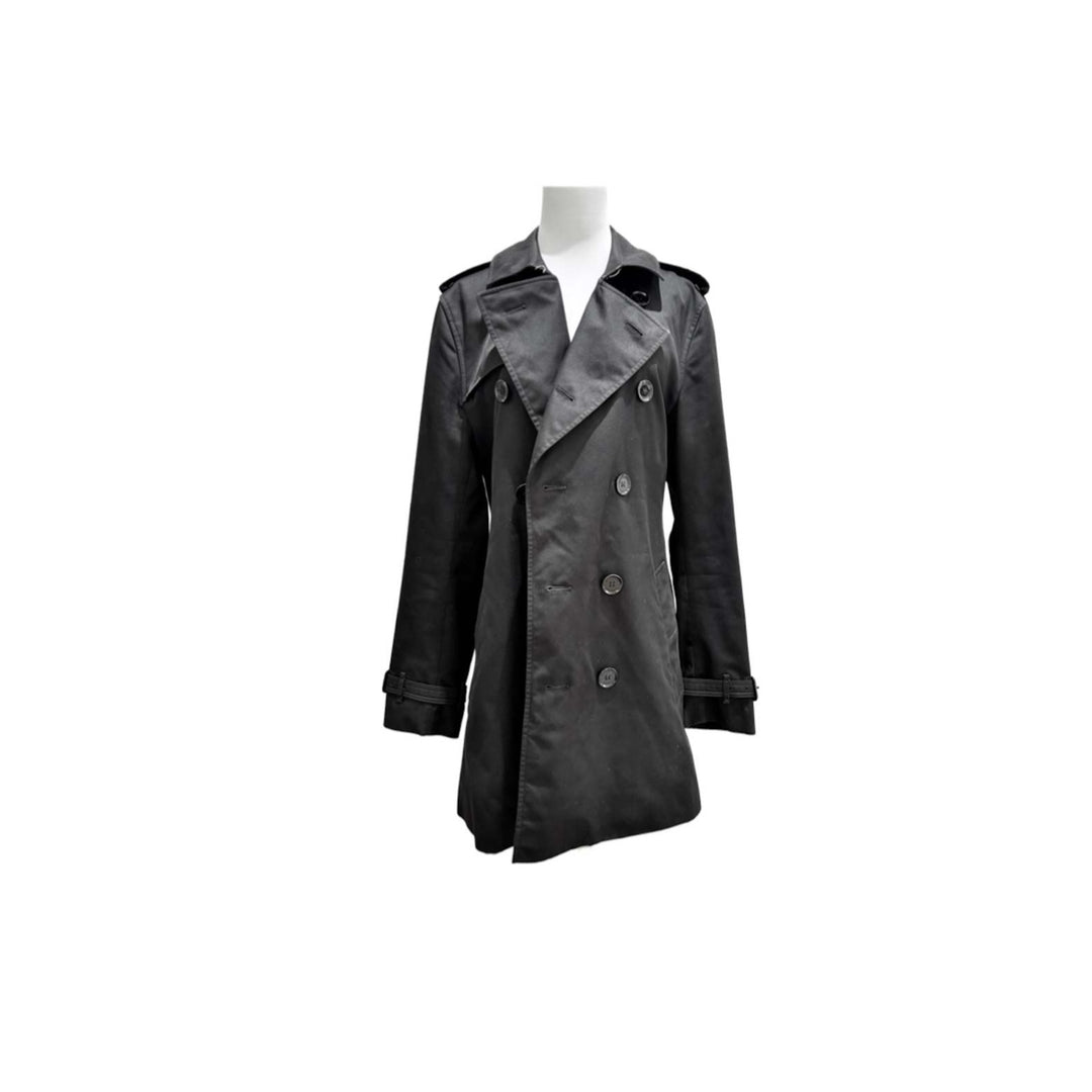 Burberry Black Mid Length Cotton Trench Coat Jacket #48