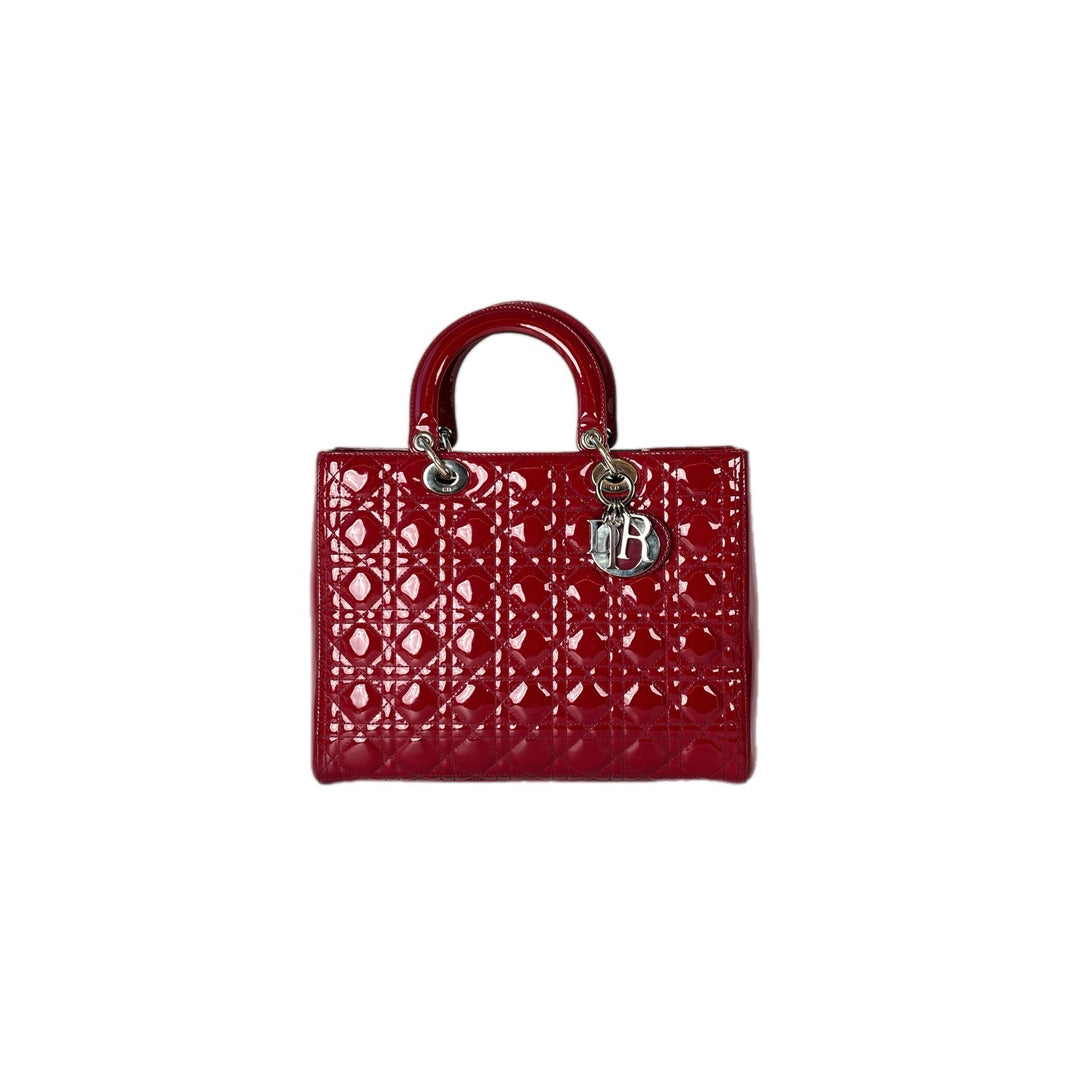 Dior Lady Dior Bag Large Red Patent Leather