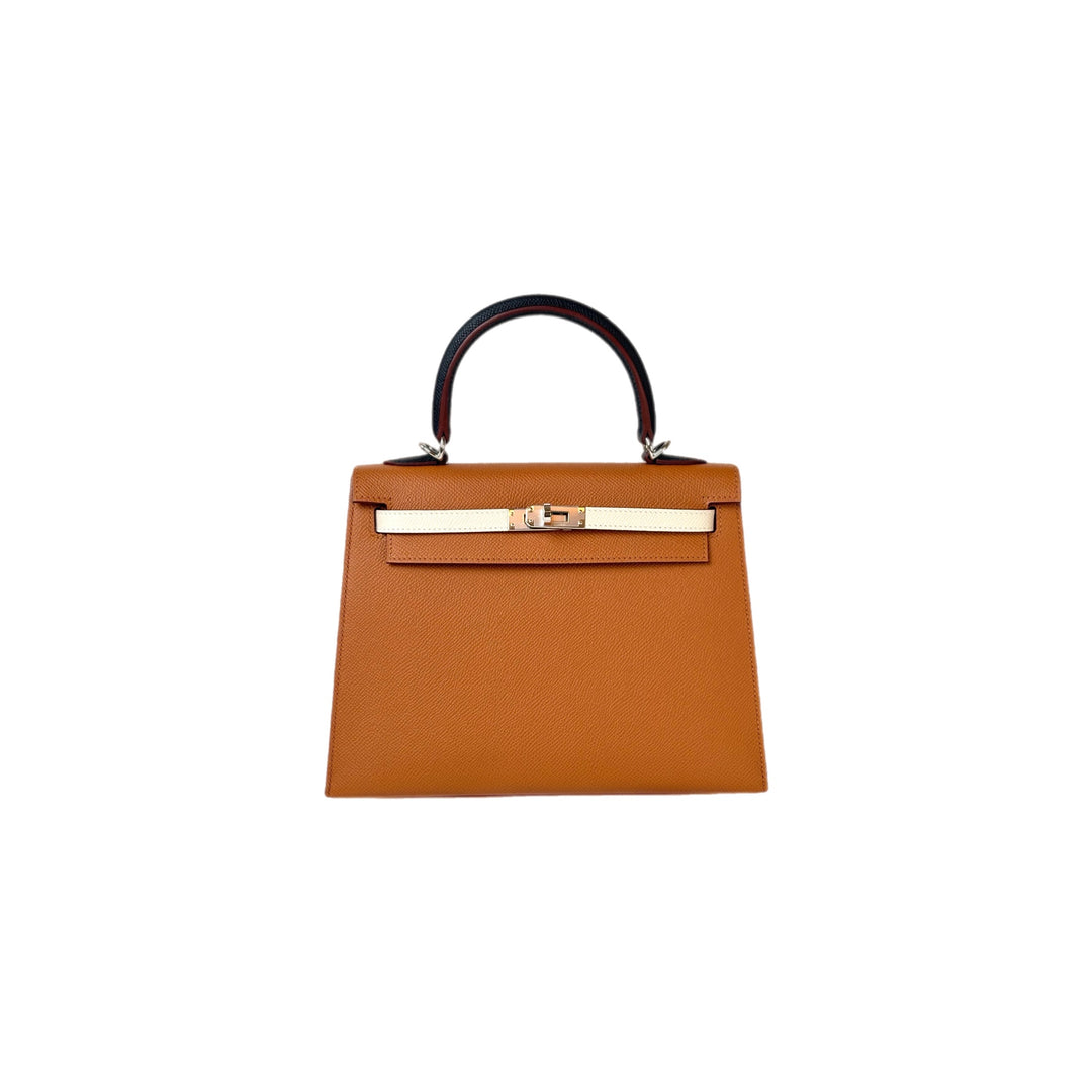 Hermes Kelly 25cm Multi Color Gold/Black/Nata/Blue Epsom