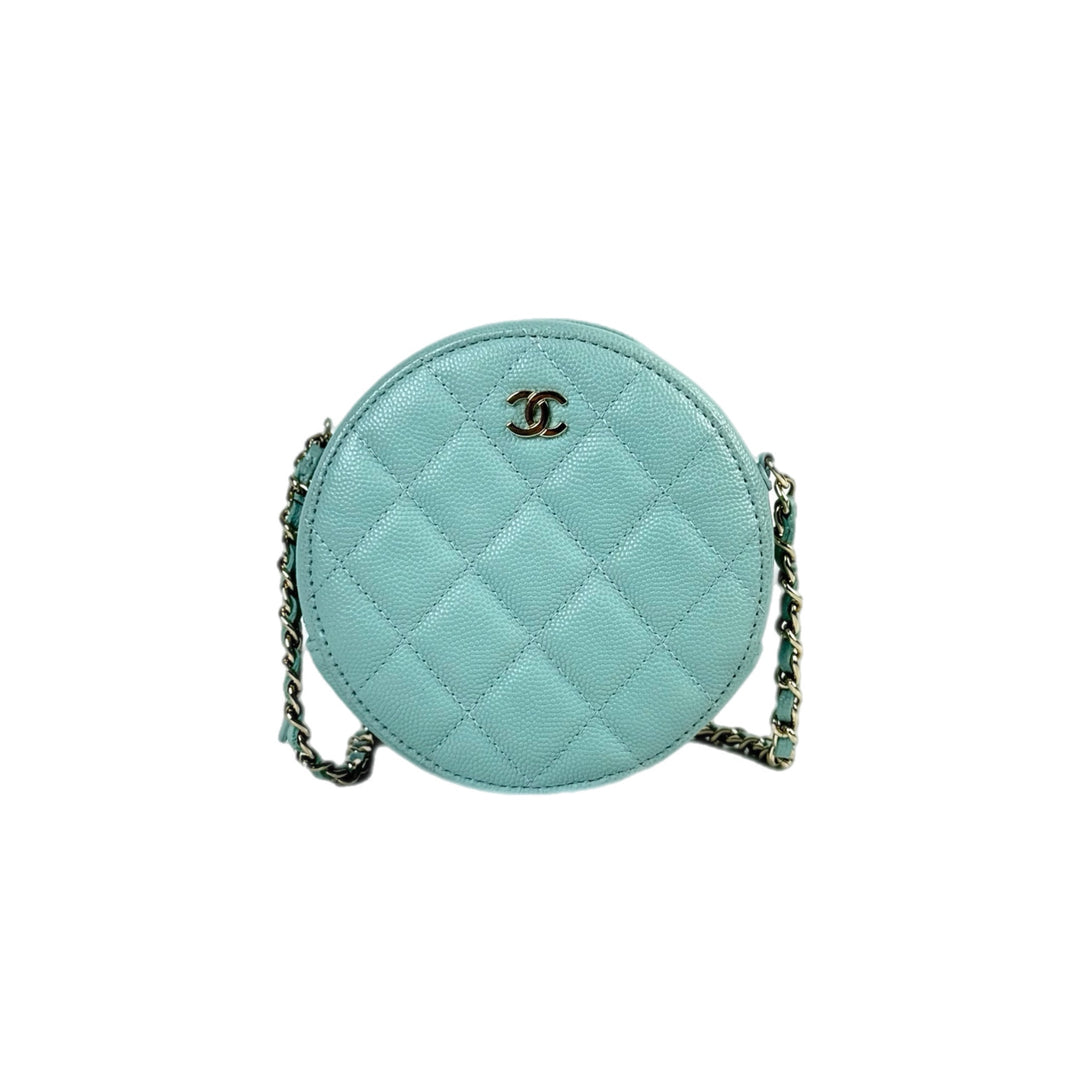 Chanel Blue Round Zip Chain Bag