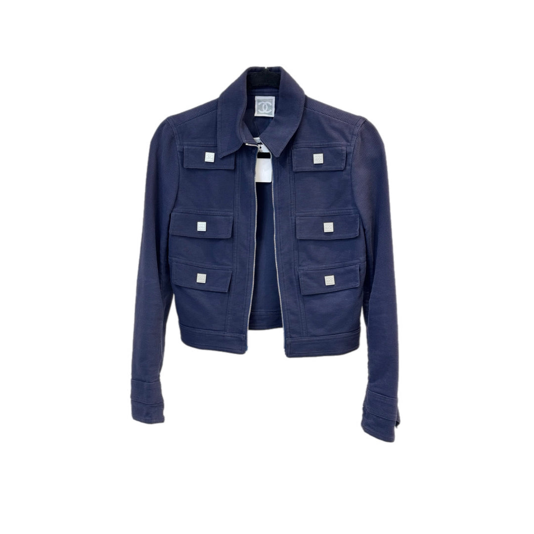 Chanel Clothing Navy Zip Up Cotton Jacket #36