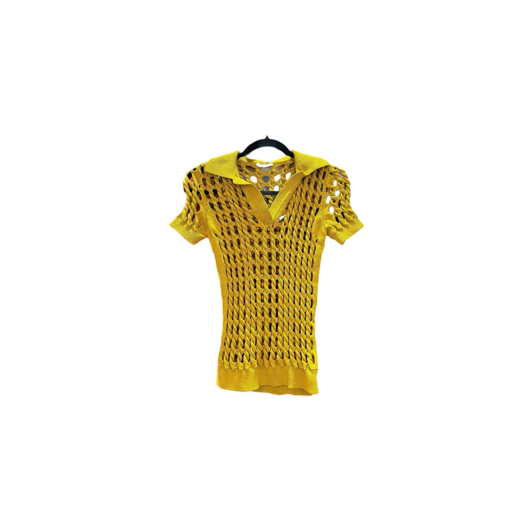 Fendi Short-Sleeve Open-Knit Top Yellow 2 Pieces