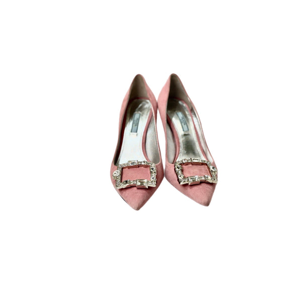 Pre-owned Prada Crystal Suede Heels Pink