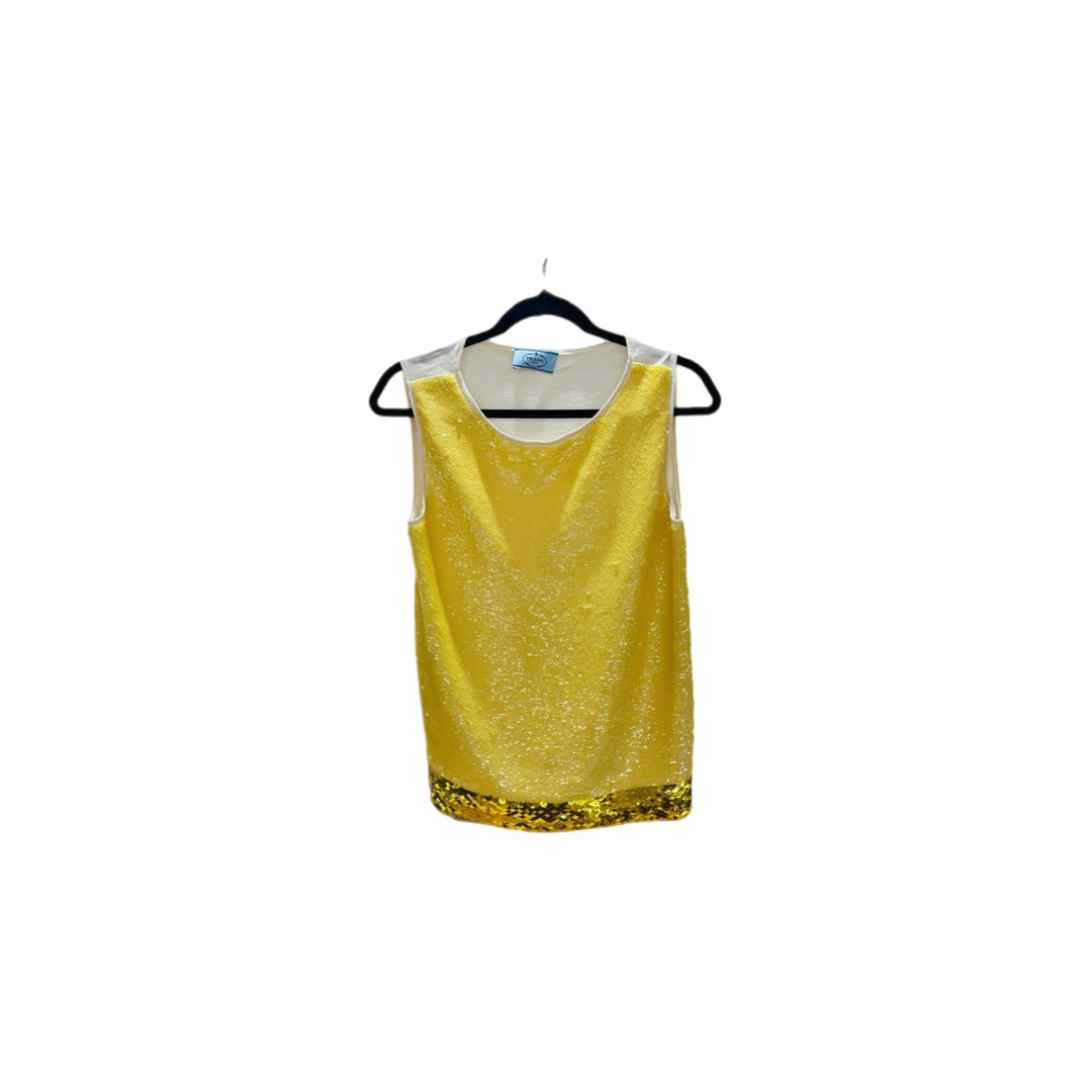 Prada Sleeveless Top With Yellow Sequined Silk/Cotton Size 42#