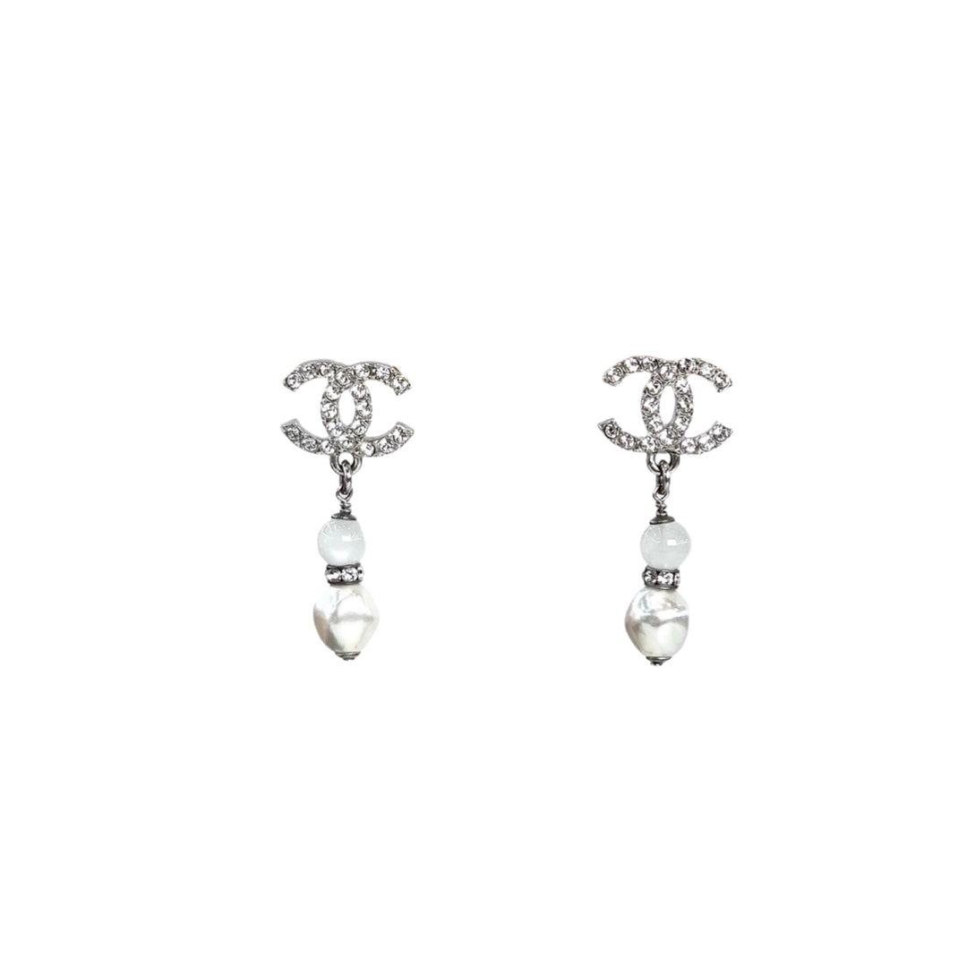 Chanel 25C CC Crystal Pearl Drop Earring