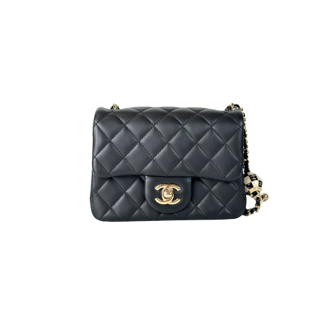 Chanel Classic Flap Mini Square Bag Black with Ball