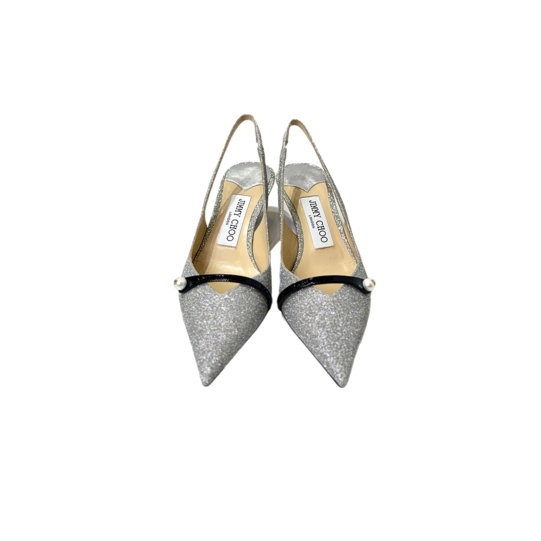Jimmy Choo Silver Glitter Slingback #35