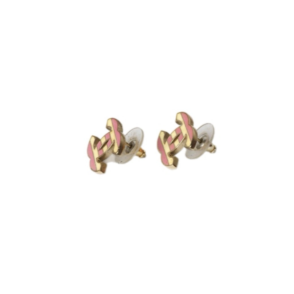 Chanel White and Pink CC Logo Earring