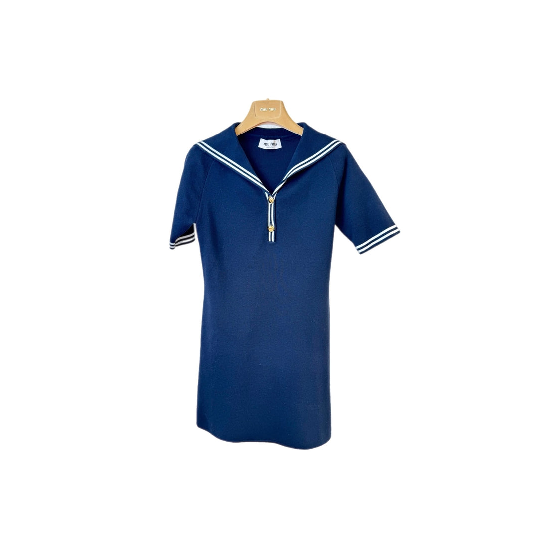 Miumiu Clothing Navy Cotton-blend Minidress #36