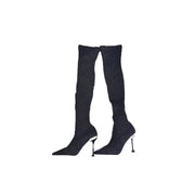 Miumiu Black Silver Glitter Crystal Long Boot - Jiaxyk