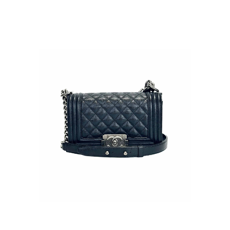 Chanel Black Leboy Small Silver Caviar Bag