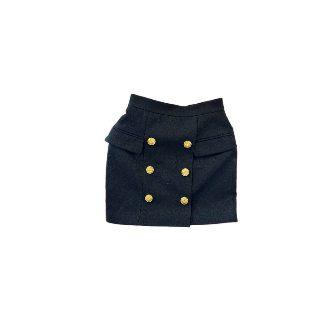 Balmain High-Waisted Mini Skirt Black Virgin Wool 38#