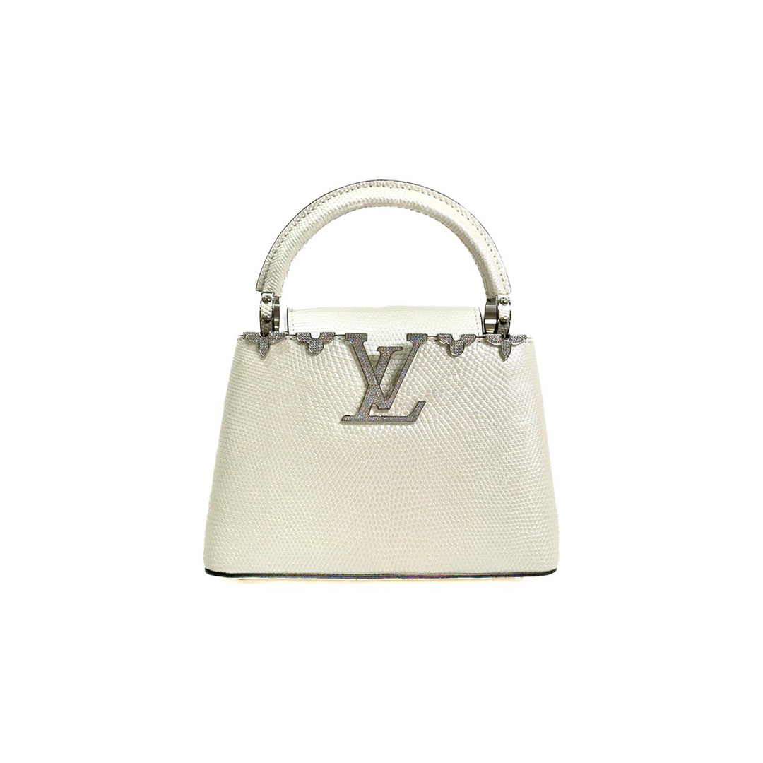 Louis Vuitton Mini Capucines Lizard Pearly White With Crystal