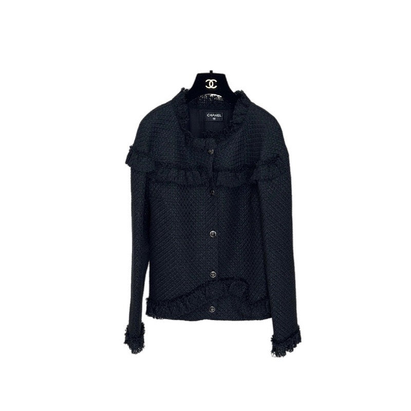 Chanel Black Cotton Ruffled Jacket
