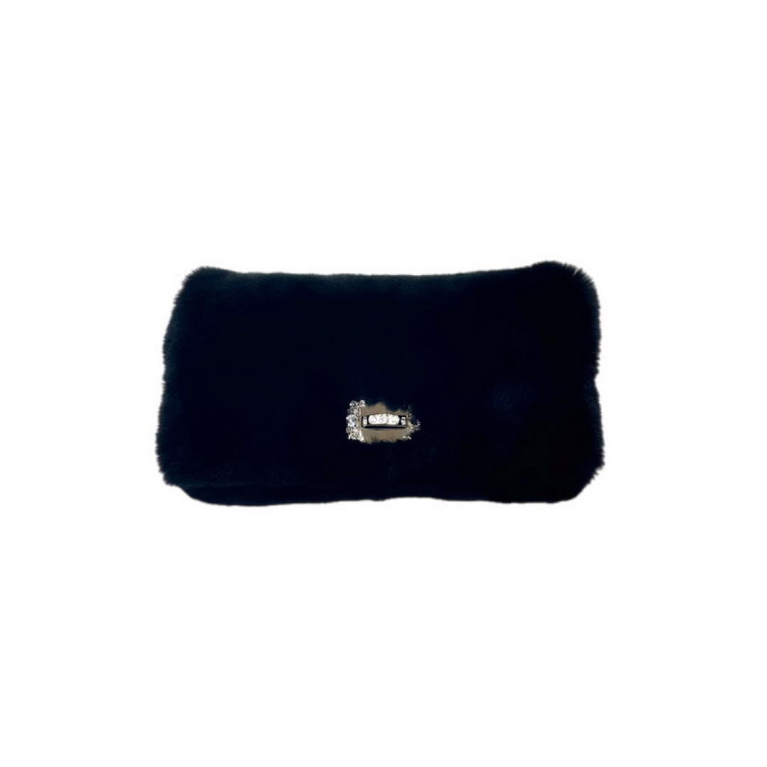 Miumiu Black Fur Crystal Shoulder Bag