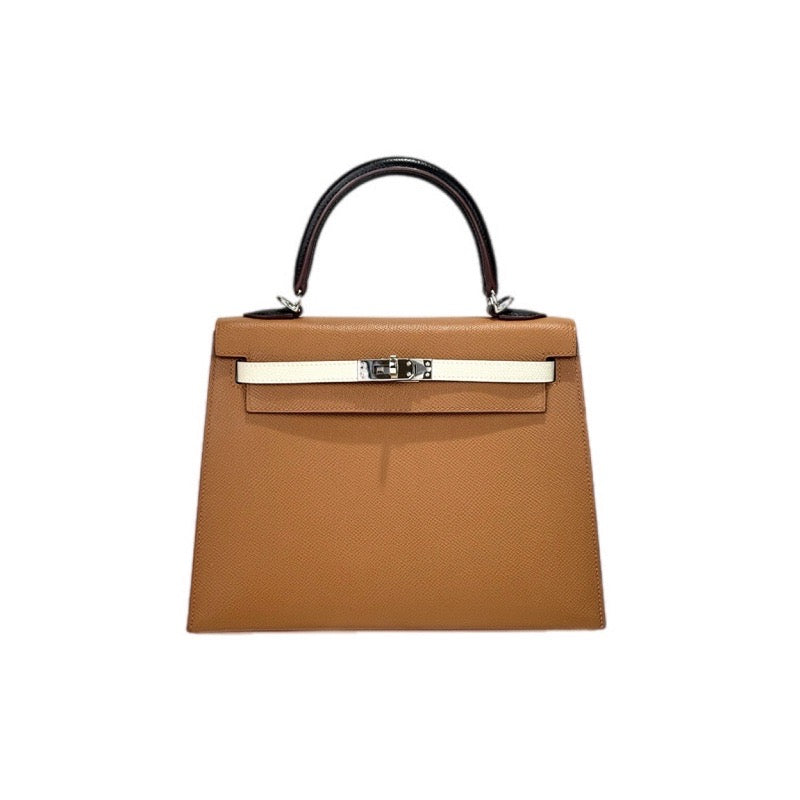 Hermes Kelly 25cm Epsom Gold/Craie/Black/Blue Sapphire