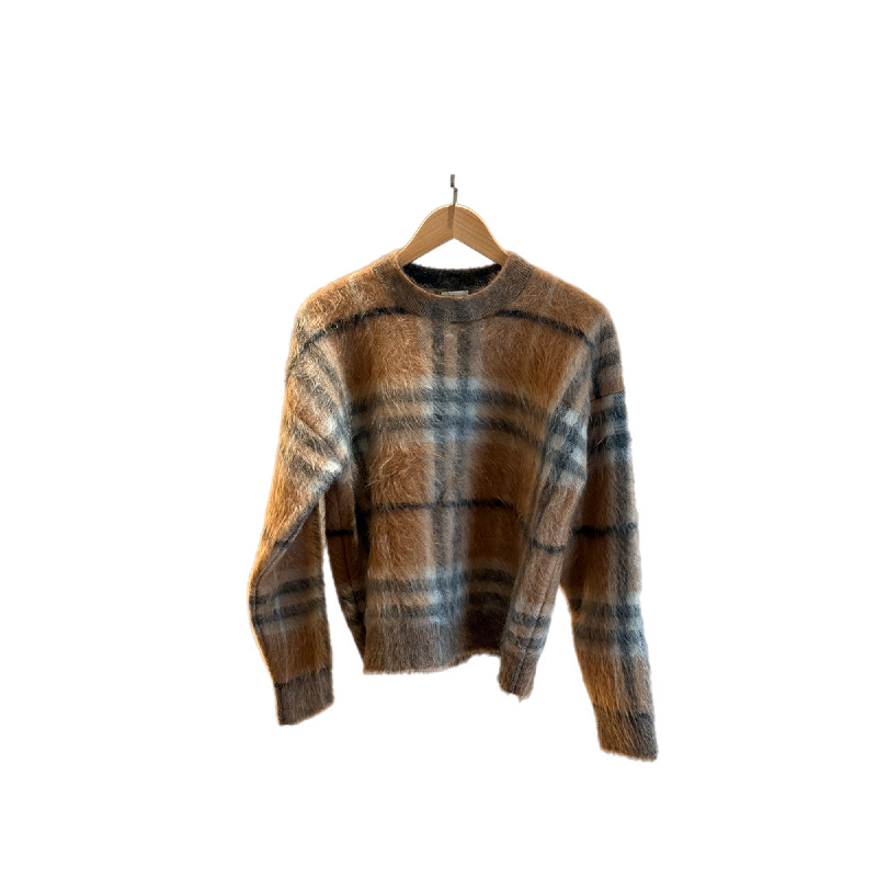 Burberry Crew Neck Mohair Blend Pullover Check Design Size M