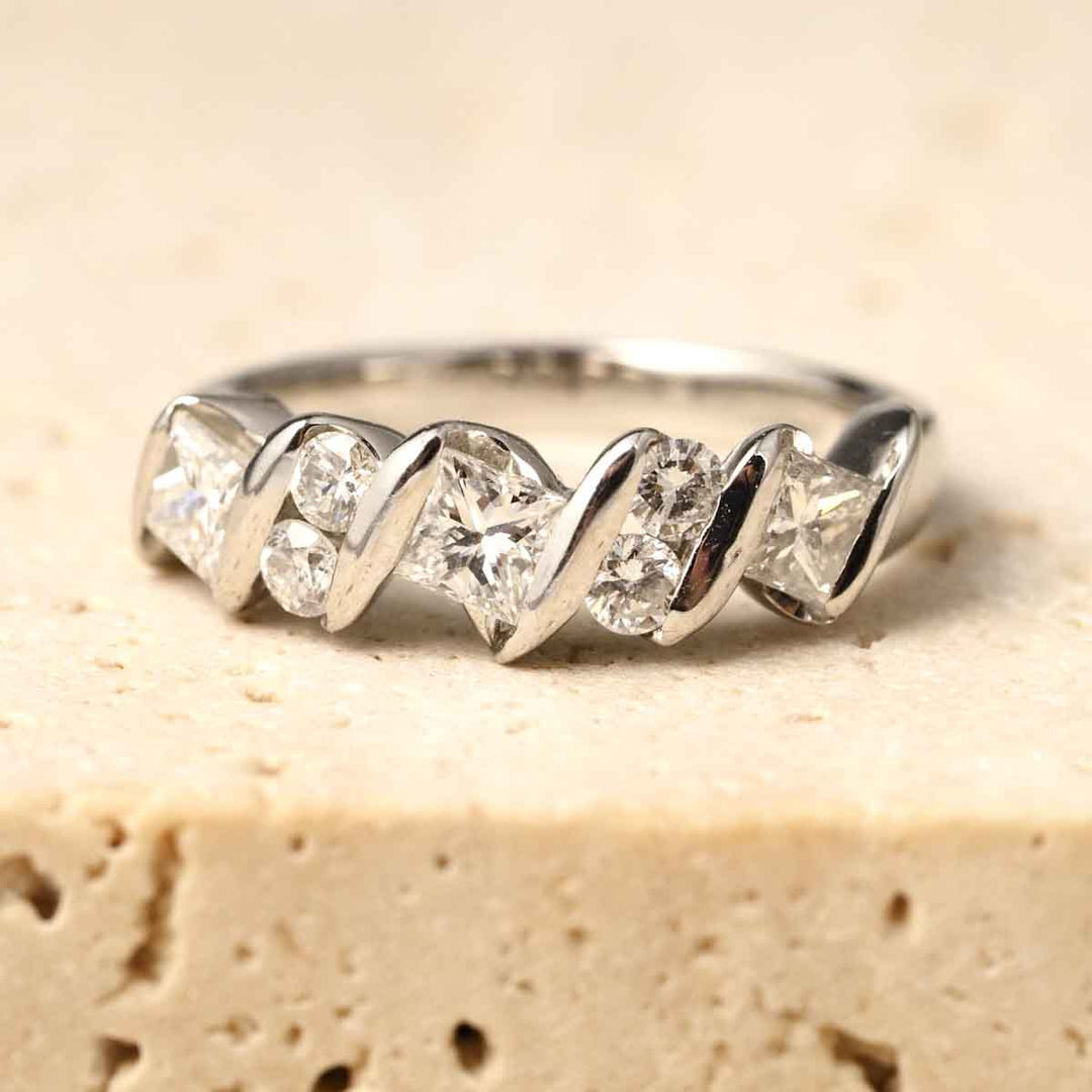 White Diamond Eternity Ring Princess Cut+Round D1.00ct,PT900