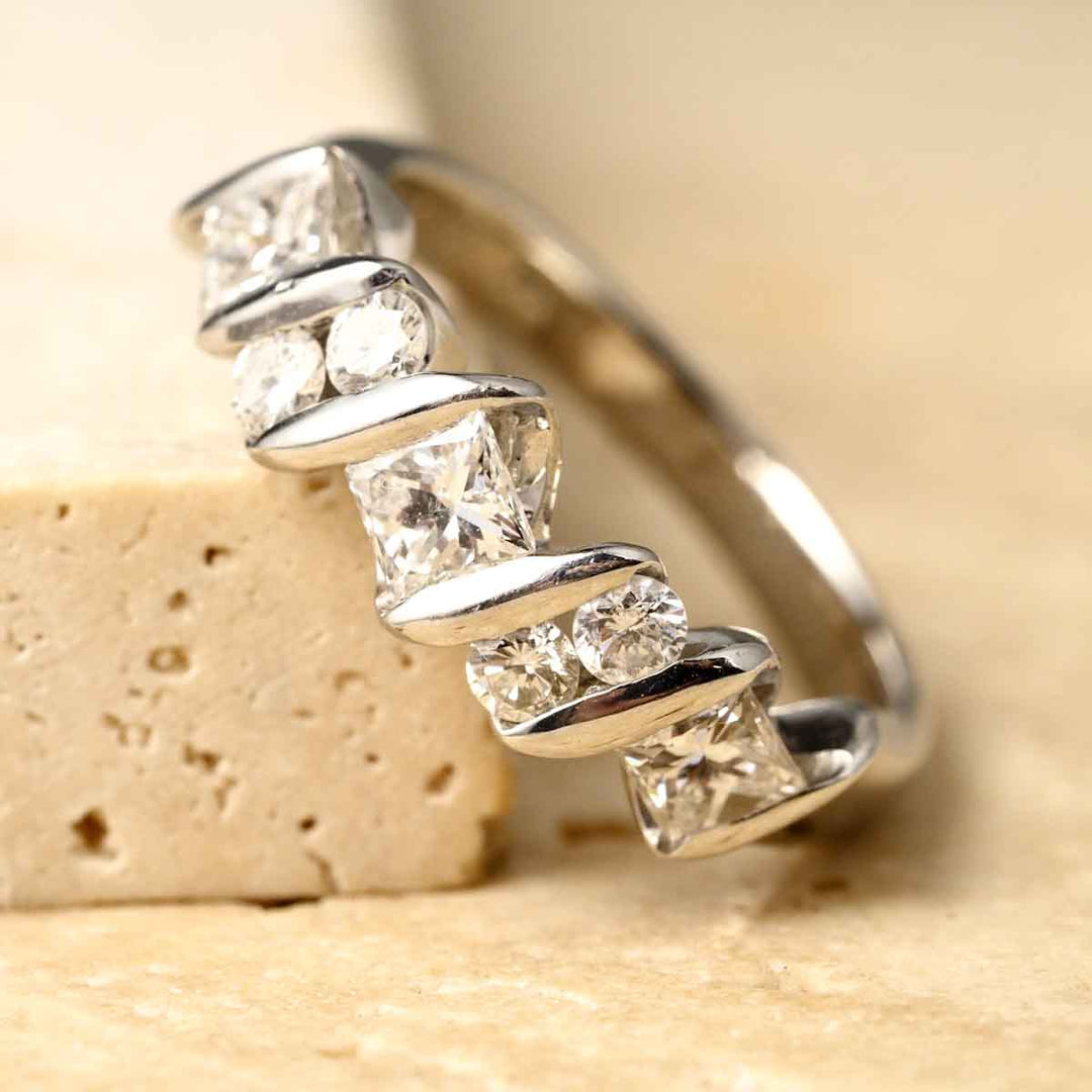 White Diamond Eternity Ring Princess Cut+Round D1.00ct,PT900