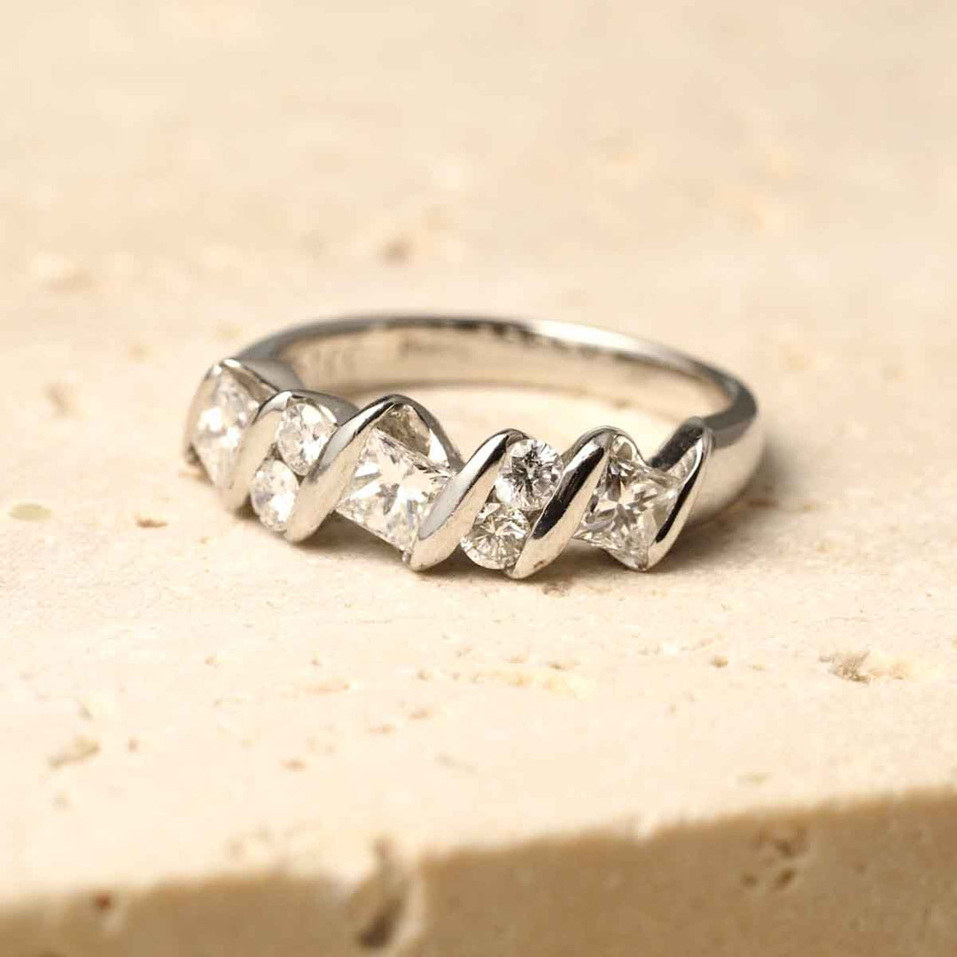 White Diamond Eternity Ring Princess Cut+Round D1.00ct,PT900