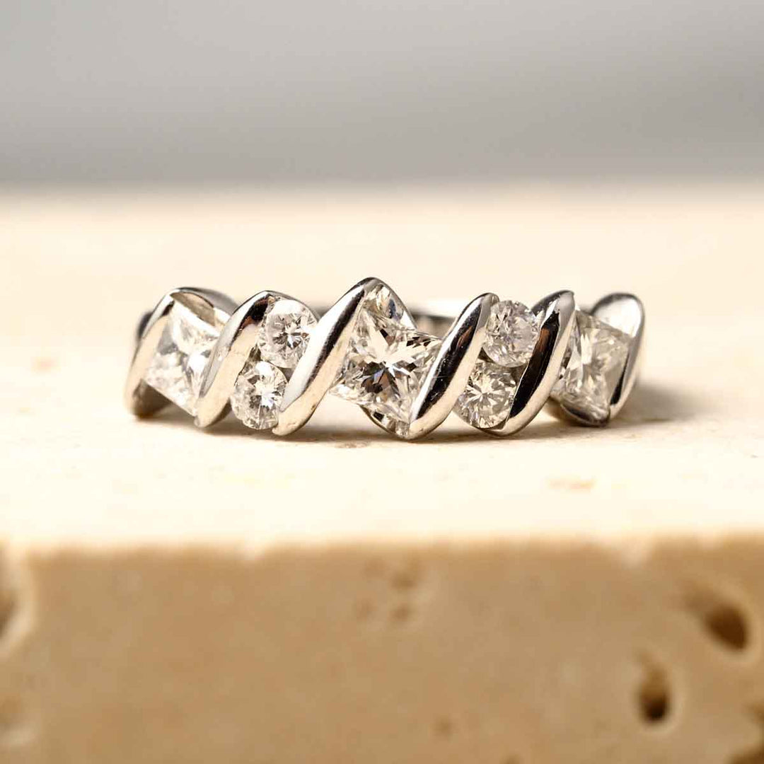 White Diamond Eternity Ring Princess Cut+Round D1.00ct,PT900