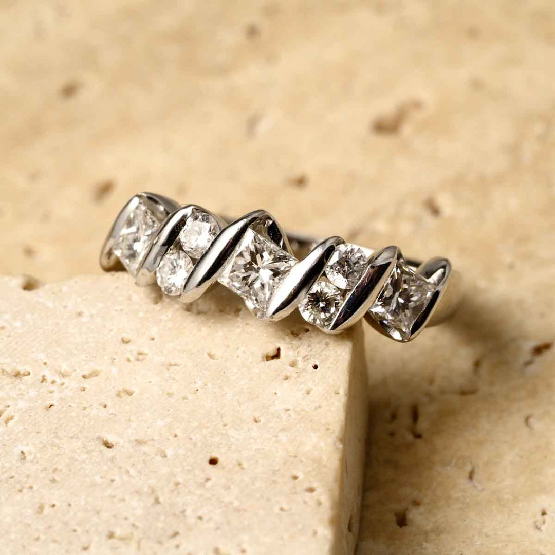 White Diamond Eternity Ring Princess Cut+Round D1.00ct,PT900